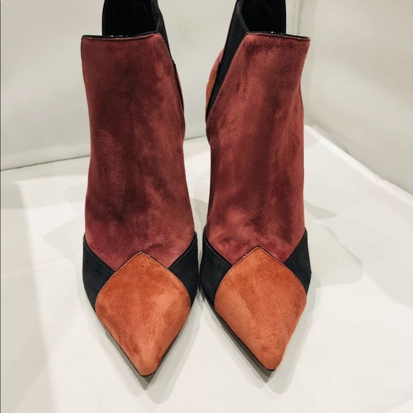 Sergio Rossi Suede Red Black Ankle Boots Heels 5.5 - Picture 3 of 10